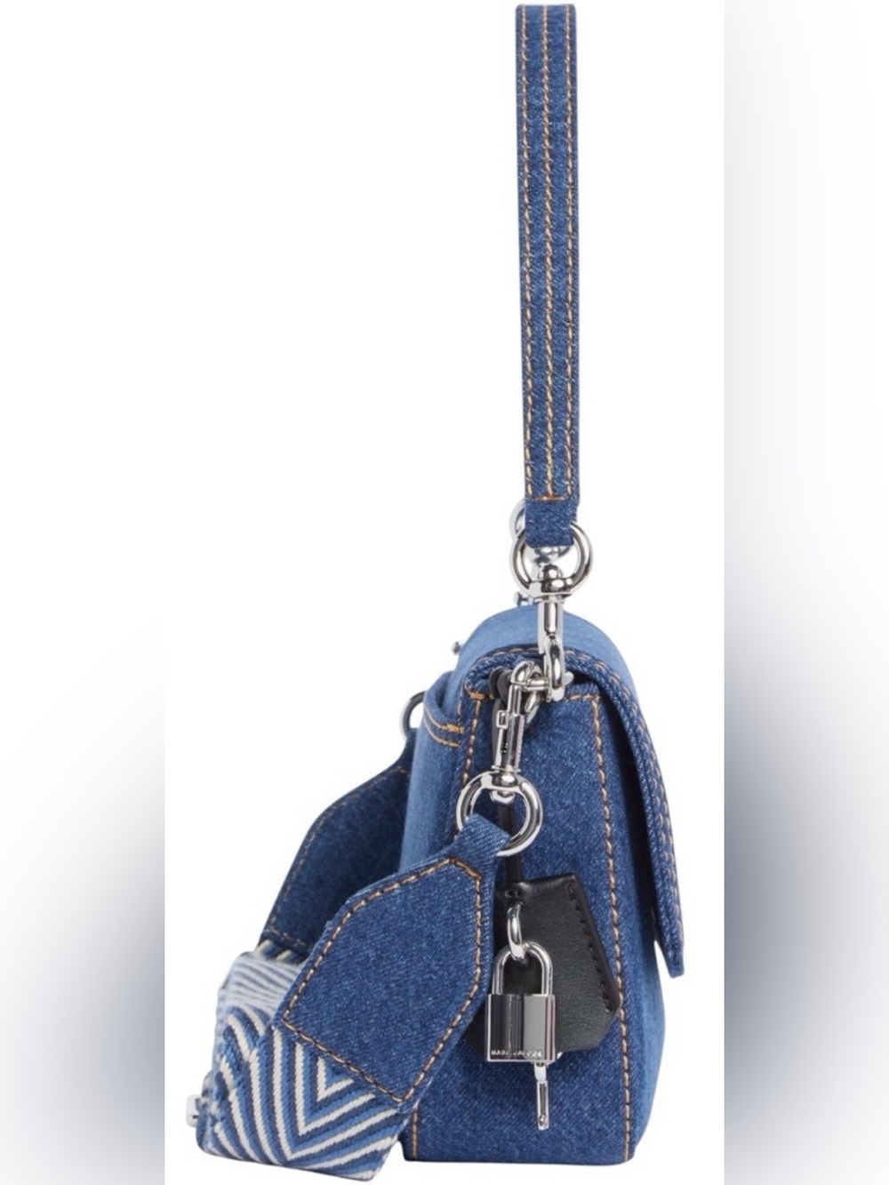 NWT Marc Jacobs Dark Denim Logo Flap Crossbody Bag w/Woven & Leather Straps $398 - Picture 4 of 10